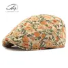 Boina Étnica Floral Personalizada de Outono e Inverno para Mulheres, Boné Britânico Retro de Veludo Cotelê com Aba, Boné Leopardado