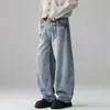 Pantalones Largos Rectos Sueltos de Pierna Ancha con Lavado Desgastado Estilo Retro Americano de Otoño para Hombre Pantalones de Moda High Street