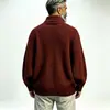 Cardigã de tricô masculino transpassado estilo europeu e americano com gola mandarim, bolsos grandes e corte solto e casual