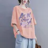 Lightning Warehouse Camiseta de Verano 100kg Tallas Grandes Algodón Manga Corta Corte Holgado Cubre Vientre Adelgazante Estampada para Mujer