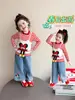 Conjunto de Roupa de Primavera para Meninas 2026 Novo Estilo Coreano Desenho Animado Camisola Conjunto de Duas Peças para Meninas Camisa Básica Listrada