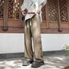 Pantalones con hebilla de estilo nacional chino para hombre, pantalón informal, holgado, de pierna recta y ancha, de alta gama, de verano