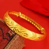 Pulsera Minimalista 12N Dragón y Fénix de Arena Dorada Vietnamita para Mujer, Moneda Antigua Flor Push-Pull Chapada en Cobre Oro de 24K Pulsera Venta al por Mayor