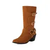 Botas Martin transfronterizas para otoño e invierno, botas de caña media con punta fina de talla grande, botas de tacón alto de color liso para mujer, botas ligeras sin cordones de talla grande