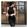 Estilo Lujuria Pura Sexy Falda Larga Halter de Envoltura de Cintura Alta con Cintura Ajustada y Vestido sin Mangas Estilo Diosa Adelgazante