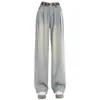 Jeans de Pierna Ancha Color Claro Retro Estilo Americano para Mujer Verano Delgados Versión Estrecha Cintura Alta Rectos Sueltos Adelgazantes