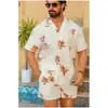 Conjunto de Camisa Estampada Masculina de Manga Curta e Shorts para Férias Cubanas no Havaí Verão 2026