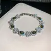 Um Toque de Verde Oliva~ Pulseira Flor Folha de Zircônia Oval, Pulseira Doce Estilo Floresta, Joias com Sensação de Luxo Leve e de Alta Qualidade