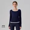Top de yoga transfronterizo ligero con tacto fresco, colores contrastantes, corte holgado, adelgazante, bloques de color, manga larga, para fitness femenino y entrenamiento de deportes al aire libre