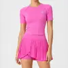 Conjunto de Roupas de Yoga Transfronteiriço para Mulheres no Verão, Ajuste ao Corpo, Respirável, Secagem Rápida, Saia Esportiva para Fitness e Corrida, Conjunto de Duas Peças