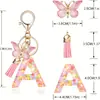 Llavero de moda con letras rosas, lentejuelas de amor, borla de mariposa, llavero, accesorios de colgante de epoxi de cristal para damas