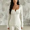 Amazon Wish Suéter de Punto Trenzado para Mujer Primavera y Otoño Estilo Europeo y Americano Chica Popular Manga Larga Ajustado Cuello Cuadrado Top Venta al por Mayor En Stock