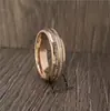 Anillo Popular Transfronterizo de Acero Inoxidable Incrustado con Epoxi Madera Blanca Seda 6mm Oro Rosa Doble Ranura Madera Blanca + Seda