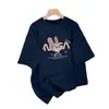 Camiseta Casual Simples Solta de Manga Curta Feminina, Estilo Verão Novo Desenho Animado Anime Coelho Judy Fofo