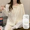 Outono Transfronteiriço Novo Cardigan de Renda Redondo Duplo para Mulheres Pijama Tamanho Grande Estampa de Desenho Algodão Nuvem com Bojo