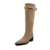 Adecuado para todas las estaciones~ Botas western estilo resort de gamuza color albaricoque, hasta la rodilla, sin cordones, con tacón grueso medio