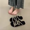 Sandálias Rasteirinhas Abertas Retro de Nicho para Mulheres, Uso Externo de Verão, Sandálias Slip-On Casuais Francesas Pretas