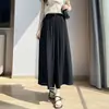 Calça-Saia Azul Marinho de Nove Pontos Yamamoto para Mulheres, Novo Estilo de Verão, Caimento Solto para Figuras Baixas, Calça de Perna Larga de Seda Gelo e Linho com Caimento Fluido A12757