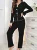 Comércio Exterior Transfronteiriço Europeu e Americano Pijama Outono e Inverno para Mulheres com Gola Lapela Laço Moda Sexy Manga Longa Calça Roupa de Casa Conjunto para Mulheres