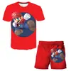 Patrón de impresión digital 3D de trabajador con gorra roja temático de videojuegos, ropa unisex para niños, conjunto casual de dos piezas de dibujos animados