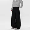 Calças casuais pesadas azul marinho para homens, estilo American high street, caimento relaxado e solto, calças de perna reta e larga até o chão
