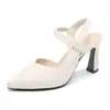 Sandálias fechadas de dedo para mulheres de comércio exterior transfronteiriço, novo estilo de verão 2024, salto médio grosso, uma tira, moda, sapatos de salto alto finos e pontudos