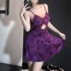 Pijama Sexy Morado para Mujer Verano Nuevo Flocado con Almohadillas para el Busto Alta Gama Hermana Real Deseo Puro Camisón con Tirantes Ropa para el Hogar
