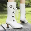 Botas Femininas Estilo Martin para Comércio Exterior, Botas Versáteis de Couro de Cano Médio para Outono e Inverno, Bico Redondo, Zíper Lateral, Solado de Borracha, Antiderrapante, Botas Femininas de Tamanho Grande