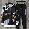 Terno de suéter masculino primavera e outono 2022 novo com capuz coreano elegante bonito impresso casual sportswear para adolescentes