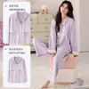 Pijama de algodão puro para mulheres, nova coleção primavera e outono 2026, manga longa, cor sólida, tamanho plus size, conjunto de loungewear feminino de verão, adequado para usar fora