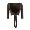 Conjunto de Tres Piezas para Mujer: Cárdigan Corto Estilo Puro Deseo de Siete Mangas con Lazada y Almohadillas en el Pecho, Camisola, Pantalones Rectos de Cintura Alta