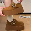 Sapatos com Salto Plataforma de 7cm para Mulheres Baixas, Sapatos Estilo Birkenstock de Couro Genuíno com Cobertura Total, Adequados para Combinar com Saias, Mocassins, Sapatos Plataforma