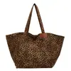 Bolsa de Ombro de Lona Estampada de Leopardo Bolsa Tote de Grande Capacidade Bolsa Portátil para Compras e Viagem Feminina Bolsa Feminina com Estampa Vintage