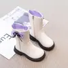 Botines de Piel para Niña Invierno Felpa Extra Cálida Media Caña Moño Perla Botas de Princesa para Niña Suela Suave Antideslizante