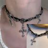 Personalidade Punk Diamante incrustado Cruz Rebite Colar de couro Pulseira Doce Legal Trendy Spice Girl Design de nicho Jóias