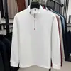 Camiseta de Algodón Jacquard de Alta Calidad con Media Cremallera y Cuello Alto, Manga Larga, Estilo Nuevo de Otoño para Hombre, Sudadera Deportiva Casual para Hombre