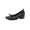 Zapatos de mujer de piel de vaca de alta calidad, punta cuadrada de ballet francés con lazo, otoño 2026, tacón medio, piel genuina, para ir al trabajo, corte bajo