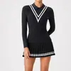 Roupa Esportiva Nova Transfronteiriça Feminina Falsa Duas Peças Camisa Polo Manga Longa Secagem Rápida Corrida Fitness Meia Saia Roupa de Tênis