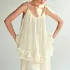 Conjunto de Top Halter de Pliegues Verticales Holgado Estilo Vacaciones/Camisa Estilo Chal/Falda Moga