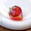 Acessórios DIY Joias Pingente de Morango de Liga 3D Acrílico Galvanizado Pingente de Chaveiro de Fruta Charme Acessório