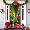 2026 Nueva Cortina de Puerta Navideña Bandera Decoración de Fondo del Monstruo Verde Grinch Navideño para Exteriores Tela Colgante Cubierta de Puerta