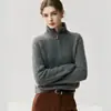 Estilo Old Money Otoño e Invierno Grueso Cachemir para Mujer Suéter de Cuello Alto con Media Cremallera Jersey Holgado Tejido de Lana Capa Base