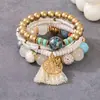 Pulseira com Pingente de Árvore da Vida Vazada e Franjas Estilo Boêmio Elástica Multi-Camadas com Contas Venda Quente Transfronteiriça