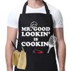 Avental masculino preto com letra impressa engraçada exclusiva transfronteiriça com bolso na gola ajustável à prova d'água avental de cozinha