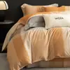 Juego de Cuatro Piezas Engrosado para Otoño e Invierno, 100 Hilos, Cepillado, Funda de Edredón para Dormir Cerámica Ultra Suave Cepillada, Cama de Algodón Puro de Fibra Larga