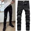 2024 novo em estoque personalidade marca de tendência ruffian bonito jeans masculino bordado tinta de unha preto stretch bonito tendência algodão