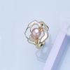Anillo de Perla de Agua Dulce Natural para Mujer, Camelia Nácar de Alta Gama con Forma de Abanico de Moda de Boca Viva Ajustable Joyería al Por Mayor