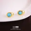 Pendientes Turquesa Aguja de Plata en Forma de C, Pequeños y Delicados, Pendientes Geométricos Vintage de Alta Gama, Joyería para Orejas de Textura Simple Europea y Americana