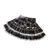 Saia Puffy de Xadrez Y2K com Camada Dupla, Renda Fashionável nas Costuras e Decoração de Laço, Estilo Kawaii Menina