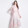 Mangas de Linterna Dulces, Mangas Tres Cuartos, Moda con Estampado, Cintura Elástica, Vestido Ceñidor